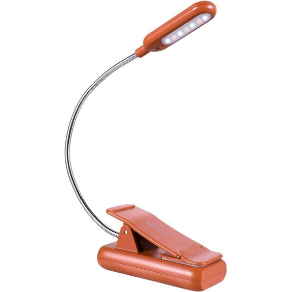 Rechargeable Book Light for Reading in Bed , 7 LED Reading Light with 9-Level Warm Cool White Daylight, Eye Care Lamp with Power  for Bookworms (Mocha Brown)