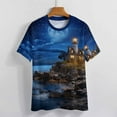 thumbnail image 3 of Lighthouse Sunrise Coast Scenery Pale Blue Tan Womens Tops Women's Fashion Casual Short Sleeve Flower Print Round Neck Pullover Top Blouse, 3 of 6