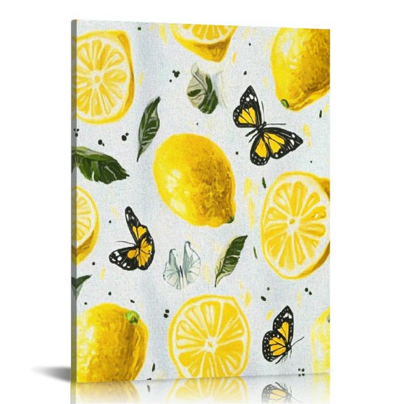 Patifu Lemons Butterflies Digital Art Canvas Wall Art Decor 12x16 in