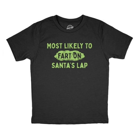 Youth Funny T Shirts Most Likely to Fart On Santas Lap Sarcastic Christmas Graphic Novelty Tee for Kids