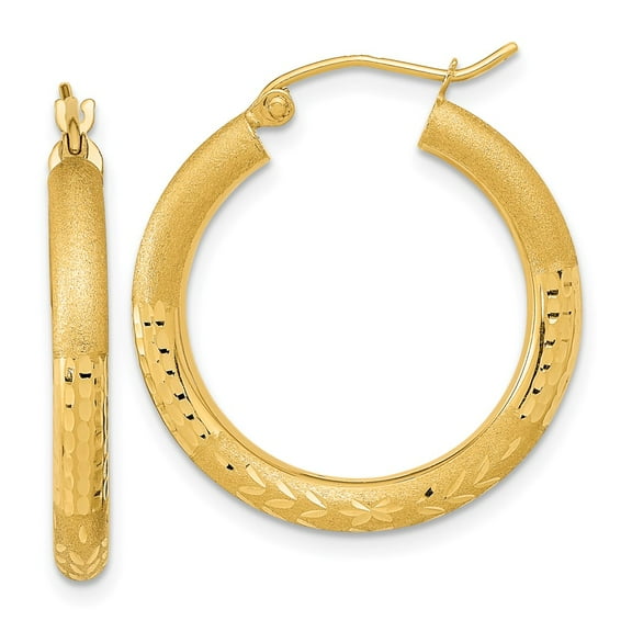 Primal Gold 14 Karat Yellow Gold Satin and Diamond-cut Hoop Earrings