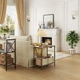 thumbnail image 6 of 2 Tier End Table, Sofa Side Table, Narrow Side Table with Storage, Slim Nightstand for Small Spaces, Metal Frame, for Living Room, Bedroom, Sofa Couch, Hall, Rustic Brown, 6 of 18