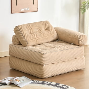 EJC Plus Foldable Futon Sofa Bed with Armrest & Pillow - Convertible Floor Couch for Small Spaces, Perfect for Adults & Families, Camel