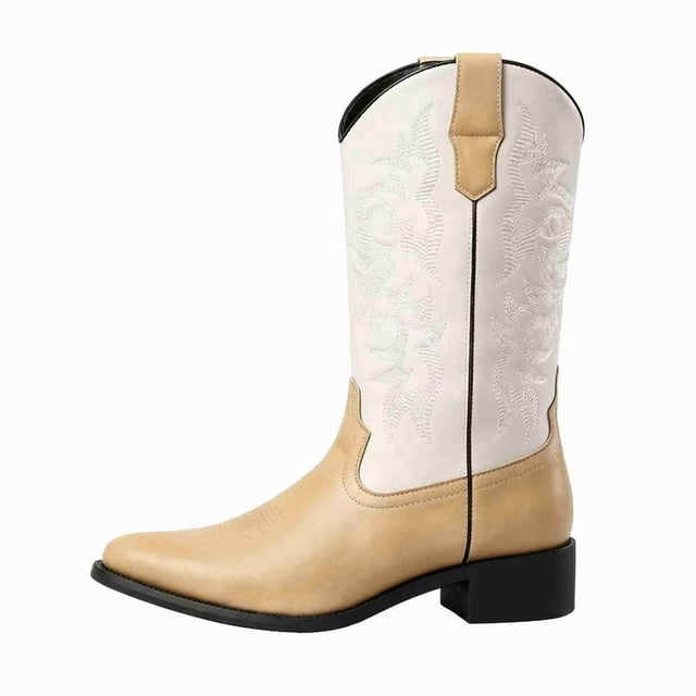 Men’s Western Cowboy Boots, Embroidered Pointed Toe Boots, Block Heel Slip-On Boots Mid-Calf Knight Boots