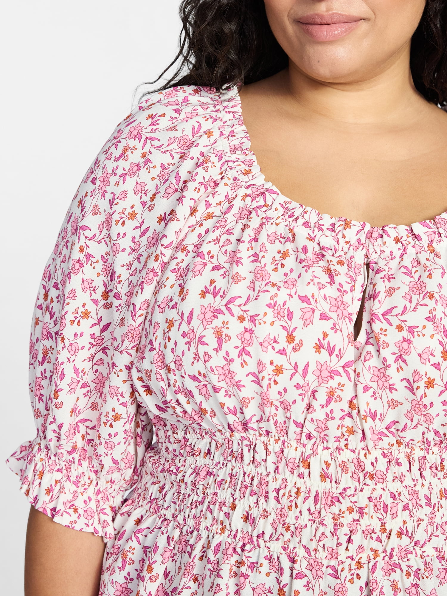 Terra & Sky Women’s Plus Smocked Waist Blouse, Sizes 0X-5X