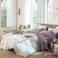 thumbnail image 6 of MooMee 100% Washed Cotton Sheet Set King Linen Like Textured Breathable Durable Soft Comfy 4pcs (Taro Purple), 6 of 6