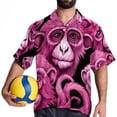 thumbnail image 4 of Pink Monkey Gorilla Men's Casual Poplin Printed Button Down Short Sleeve Summer Beach Shirts - Unisex, 4 of 6