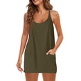 thumbnail image 2 of Athletic Dress Womens Sresses Summer Sleeveless Spaghetti Straps Simple Solid Color dress with shorts underneath womens athletic dress Summer Dresses 01-Army Green 2XL, 2 of 5