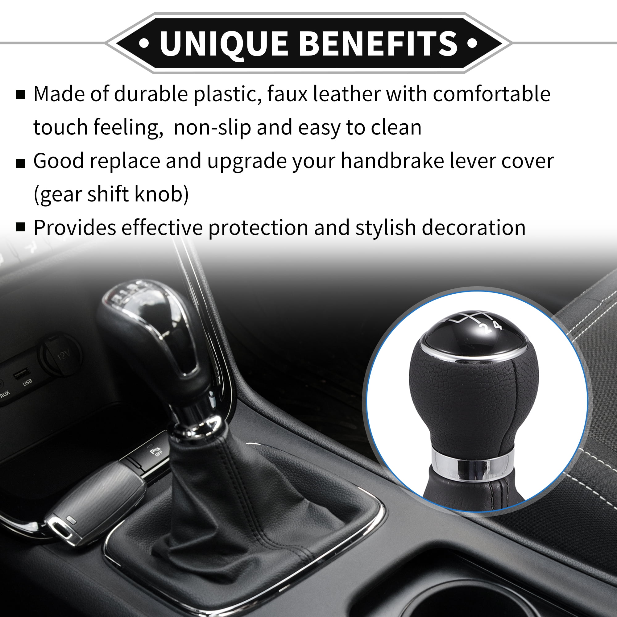 Unique Bargains 1 Set Gear Shift Knob with Boot Dust Cover Compatible for VW Caddy II 2 MK2 Faux Leather Black 5 Speed