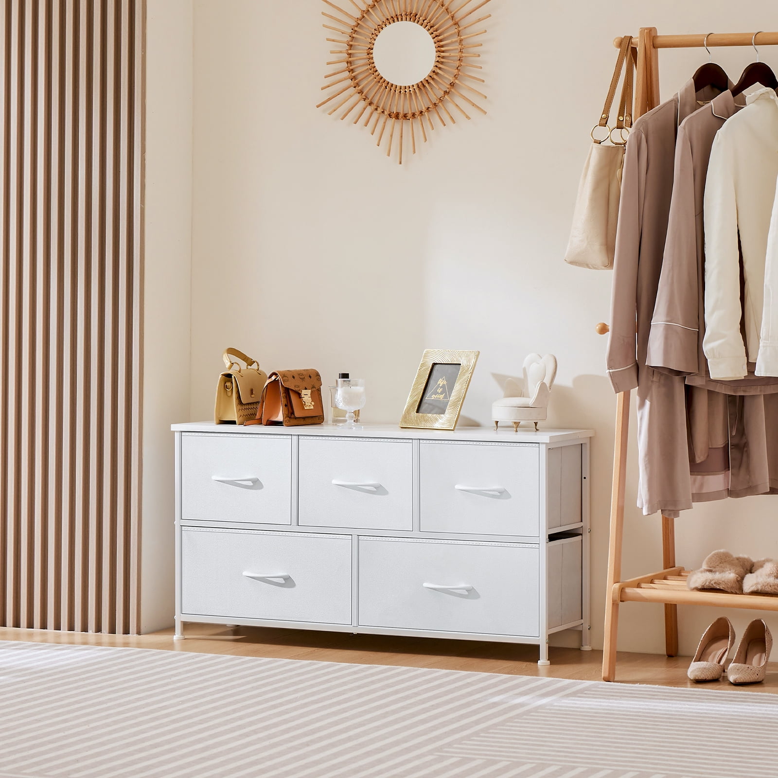 Gianna 5-Drawer Dresser, Large Capacity Fabric Organizer, White-1