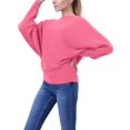 thumbnail image 4 of Women'S Solid Color Oversized Batwing Sleeve Boat Neck Long Sleeve Knit Sweater Loose Pullover Rose Pink One size, 4 of 6
