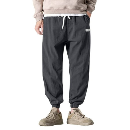 

ZIZOCWA Mens Workout Joggers With Pockets Mens Scrub Pants With Pockets Male Casual Pants Soild Loose Cotton Linen Bloomers Mens Yoga Pants Beam Pants Wide Leg Pants Pencil Pants