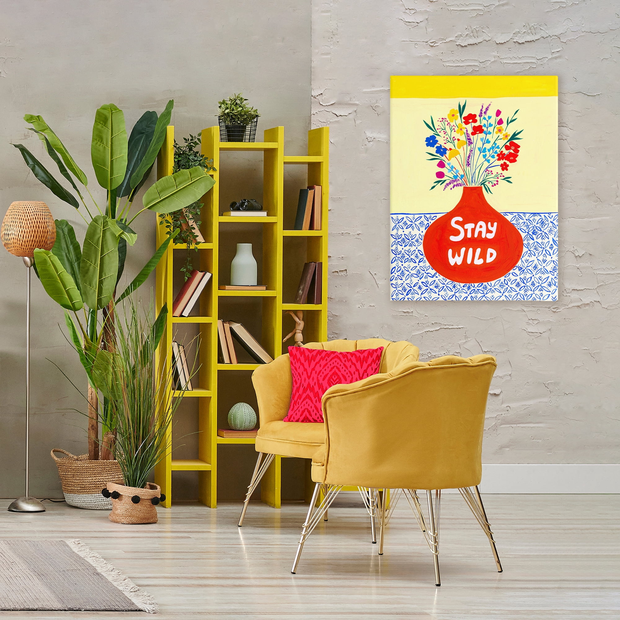 Stay Wild Midcentury Flowers Canvas Wall Art, design by Nabeela Rumi