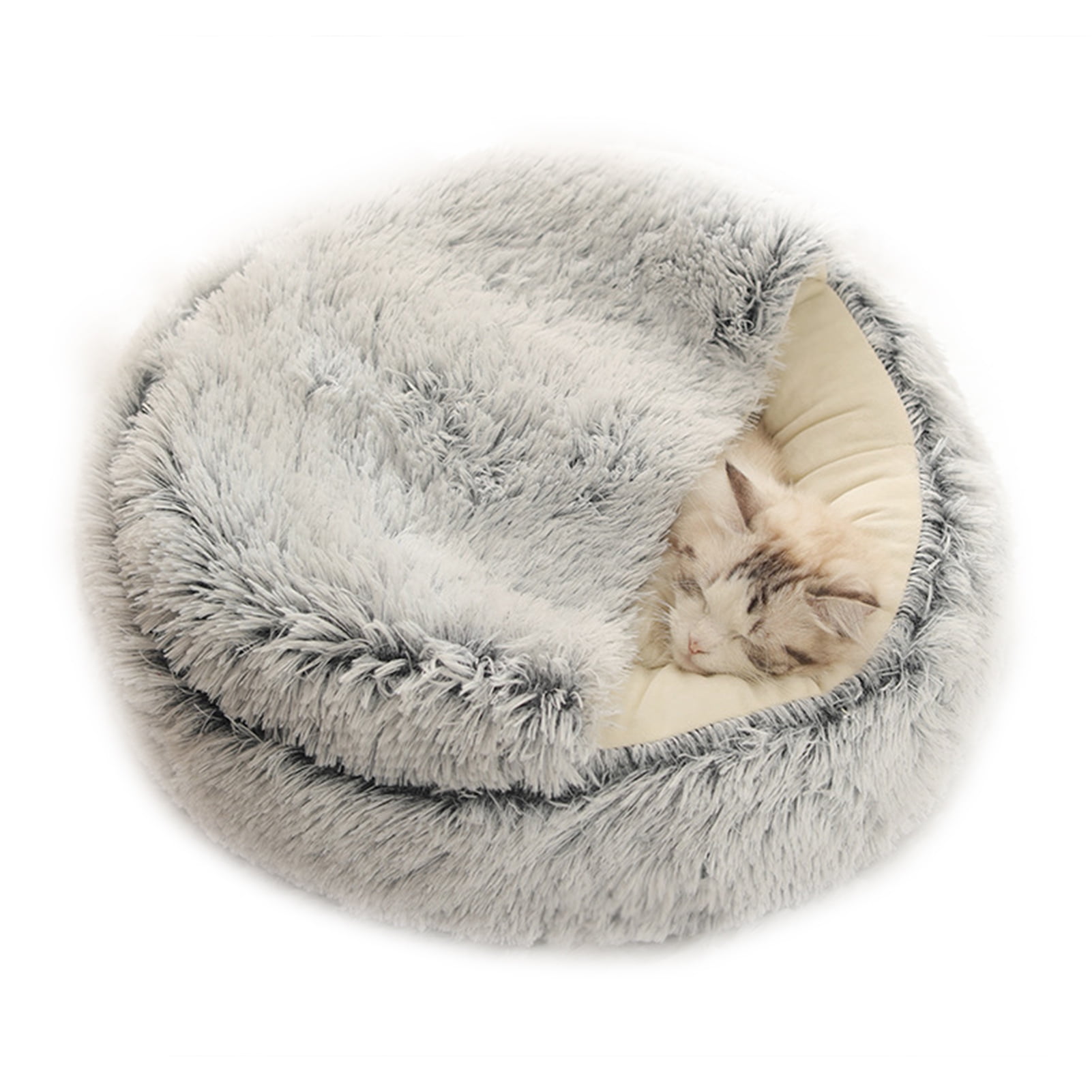 Yeacher 2-in-1 Round Plush Pet Cat Dog Sofa Bed Winter Warm Pet Cat Small Dog Sleeping Nest Cute Fluffy Soft Nest Non Slip Bottom Bed