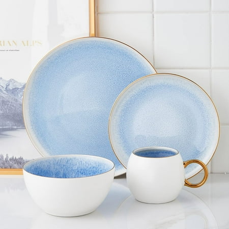

Lain Josephine Formal Porcelain Dinnerware Set of 4 Blue White and Gold 16-Piece