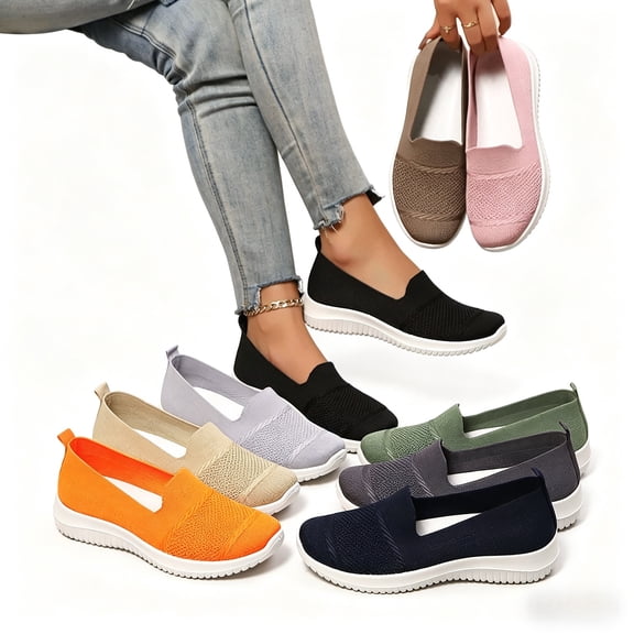 Women's Knit Slip On Walking Shoes, Breathable Mesh Lightweight Casual Sneakers,Comfort Non-Slip Daily Wear Flats Loafers for Women