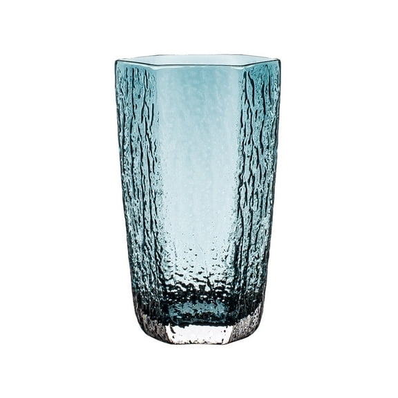 Blue Hexagonal Drinking Glasses, hammered Lead-free crystal glass Cup for Cold and Hot Drinks, Dishwasher Safe