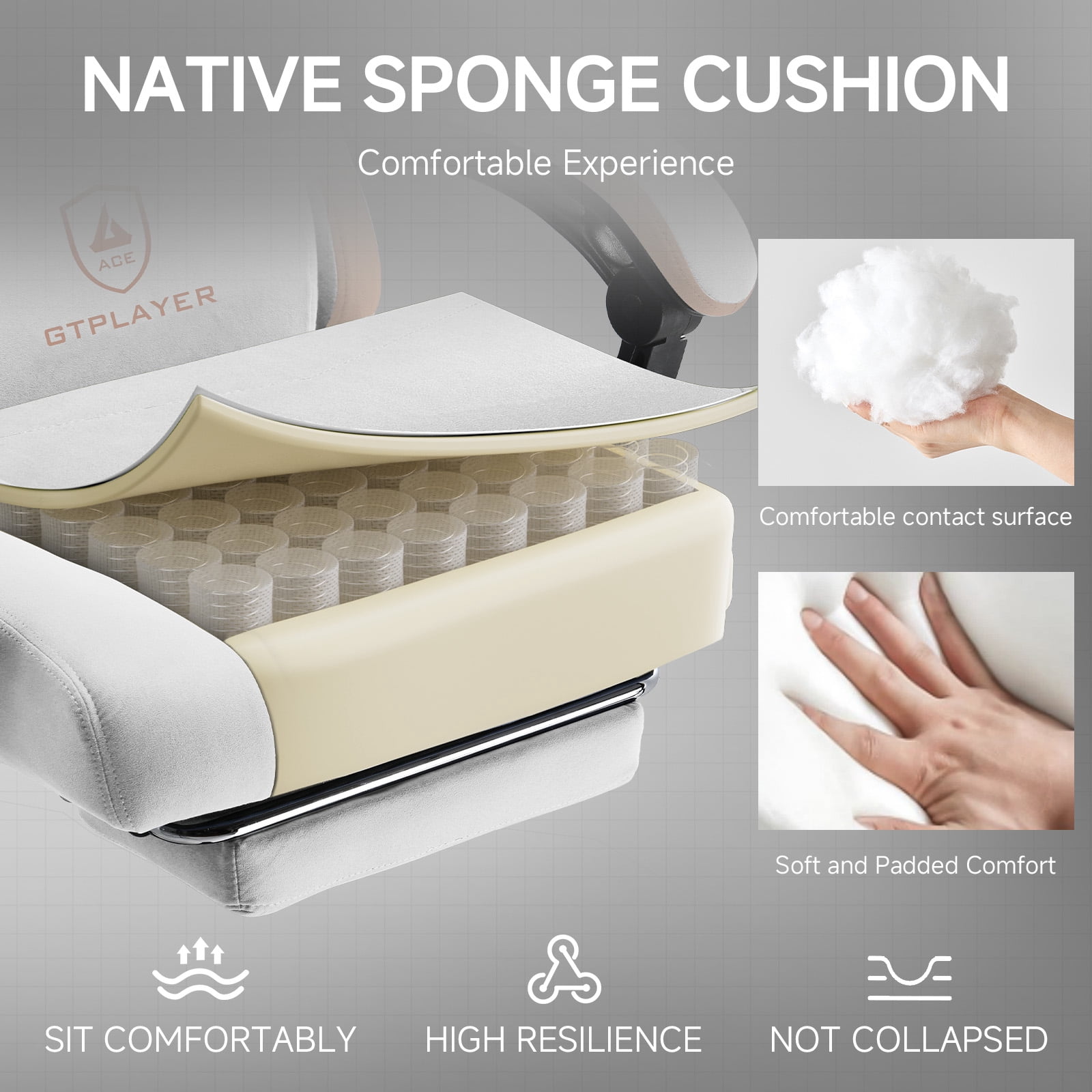 GTPLAYER Ergonomic High Back Pocket Spring Cushion Gaming Chair with Footrest & Linkage Armrests, Ivory