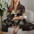thumbnail image 5 of KLL Classical Rose Crown Skull Print Women's Long Sleeve Pajamas with Pants Sleepwear Loungewear 2 Set-Medium, 5 of 7