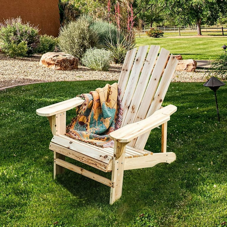 HTYSUPPLY Wood Adirondack Lounger Chair Outdoor Fir Unpainted Wooden Chairs Accent Furniture for Yard Patio Garden Lawn w Natural Finish Adirondack
