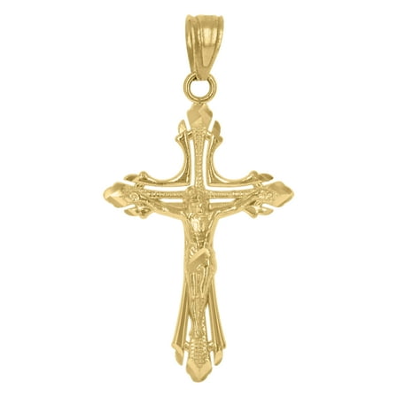 10kt Yellow Gold Diamond-Cut Mens Cross Crucifix Religious Charm Pendant