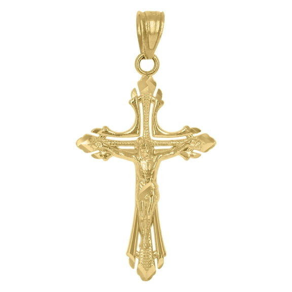10kt Yellow Gold Diamond-Cut Mens Cross Crucifix Religious Charm Pendant