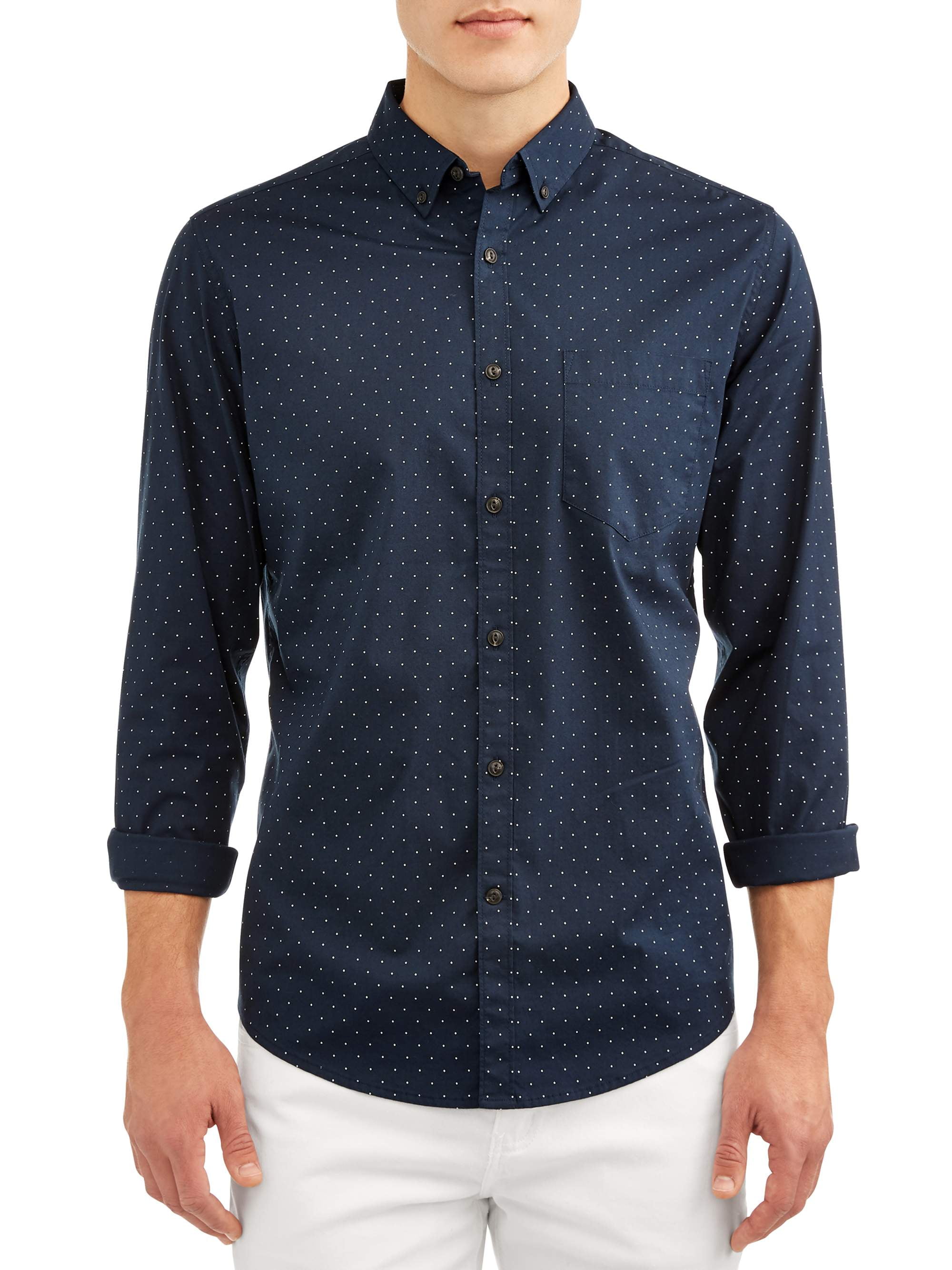 Men's Slim Fit Long Sleeve Stretch Printed Poplin Shirt