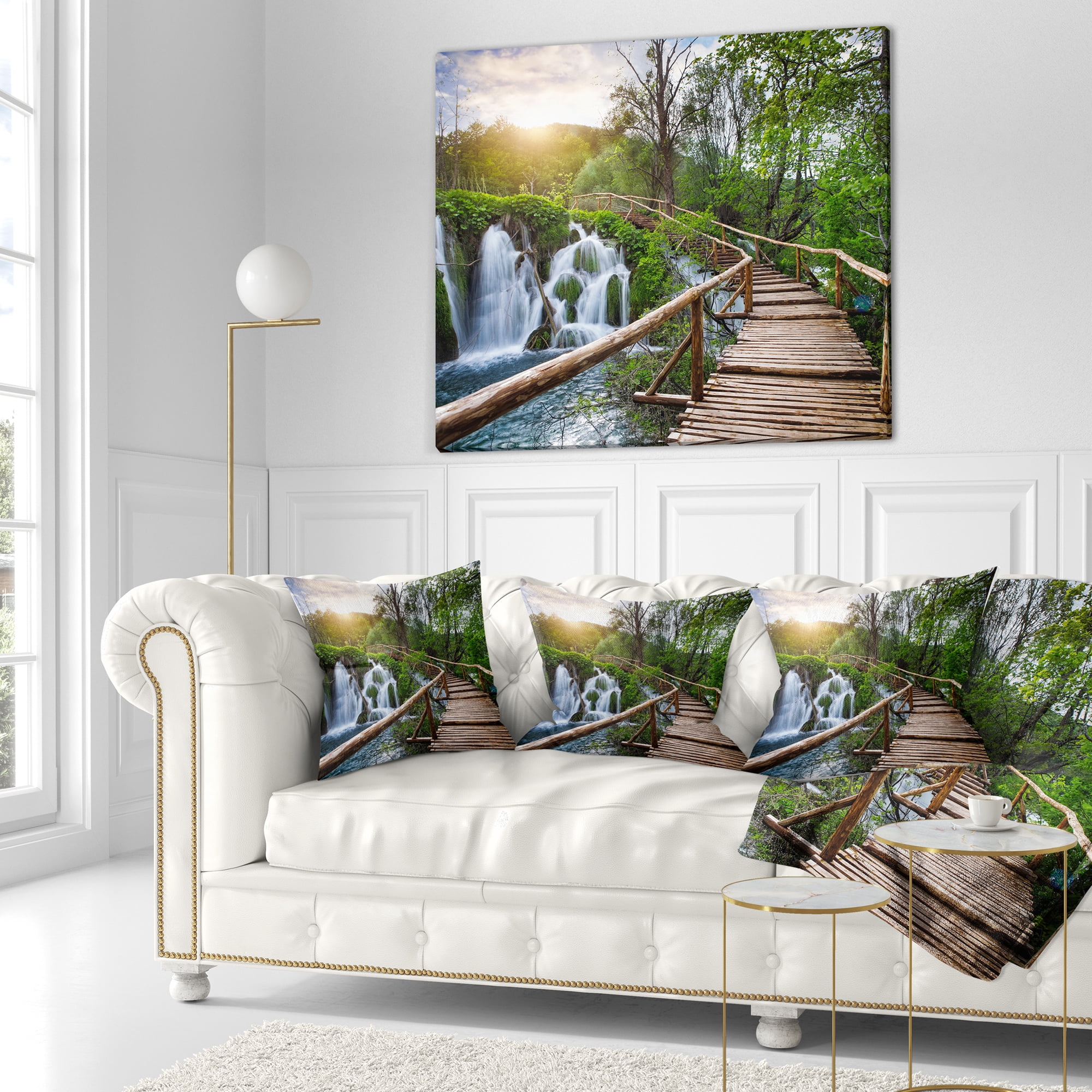 Designart Pathway in Plitvice Lakes - Landscape Photography Throw Pillow - 18x18