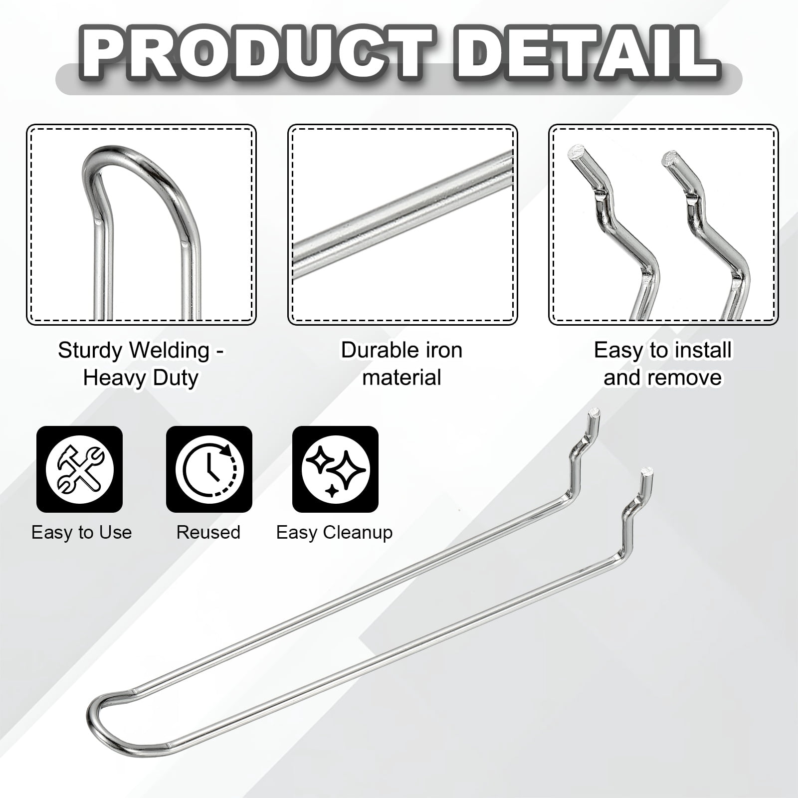 Uxcell 10 Pcs Pegboard Hooks,  7.1 Inch Peg Board Hooks Kit Fit 1/6" Pegboard Garage for Hanging Shelving Tool Storage Craft Organizing, Silver Tone