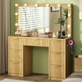 thumbnail image 6 of 47" Makeup Vanity with 42" Lighted Mirror, Wood Dressing Table with Tempered Glass Top, Charging Station, 7 Storage Drawers & Hair Dryer Holder for Bedroom (Natural Oak), 6 of 10
