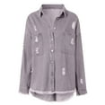 thumbnail image 7 of adviicd Oversized Jean Jacket Boyfriend Denim Jacket for Women Button Down Long Sleeve Jean Coat Light Purple, M, 7 of 7