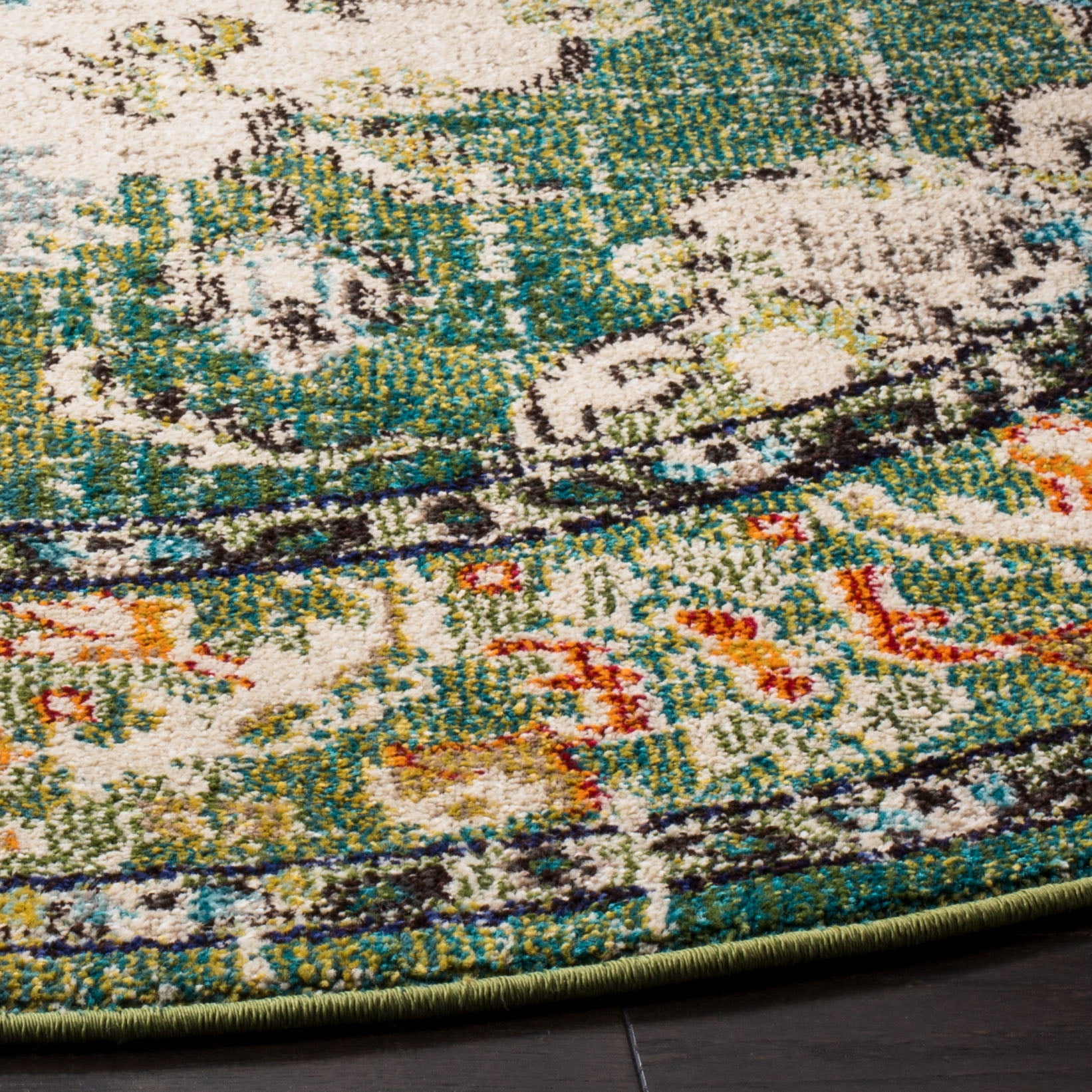 SAFAVIEH Round Rug 8' - Monaco Collection - Traditional Design, Forest Green & Light Blue, Ideal for Living Room, Bedroom, Dining Space