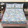 thumbnail image 2 of COEQINE Full Size Sheet Comfy Bedding Fitted Sheet Non-Slip Snug Fit All Around Elastic Fitted Bottom Bedsheet Holiday Bed Set 3 Pieces Set, Easter Rabbit Egg Floral Blue, 2 of 5
