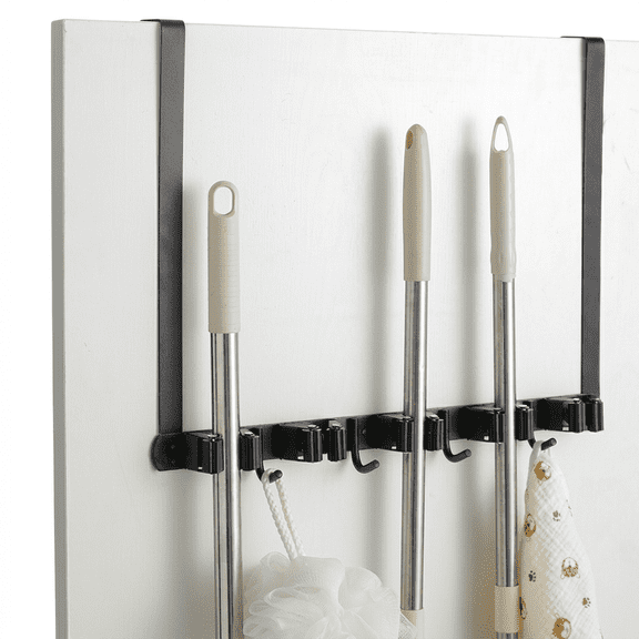 FVKRNYZ Broom Holder Mop Hanger Wall Mount, Broom Holder Over The Door with 2 Over Door Hooks Stainless Steel Broom Mop Hanger Wall Mounted Garden Tool Rack Organizer
