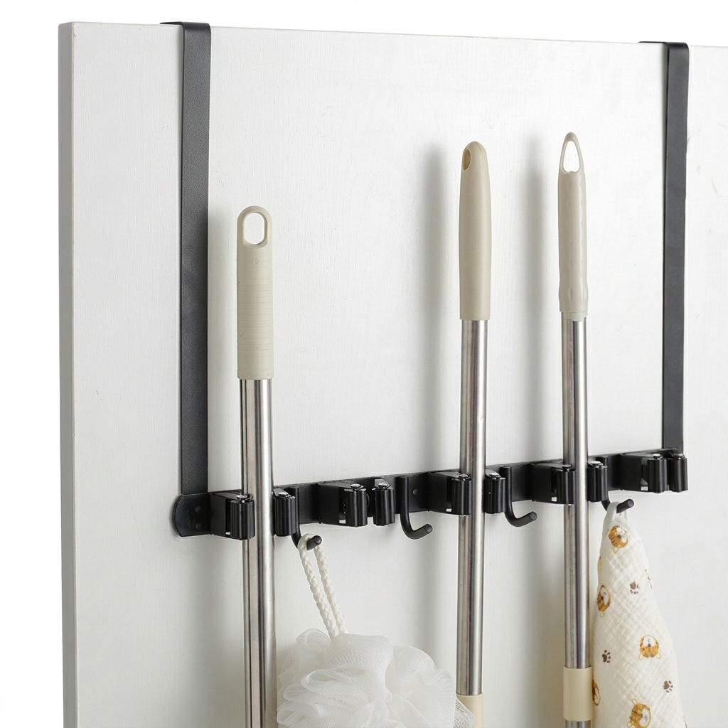FVKRNYZ Over The Door Broom Holder with Stainless Steel Hooks