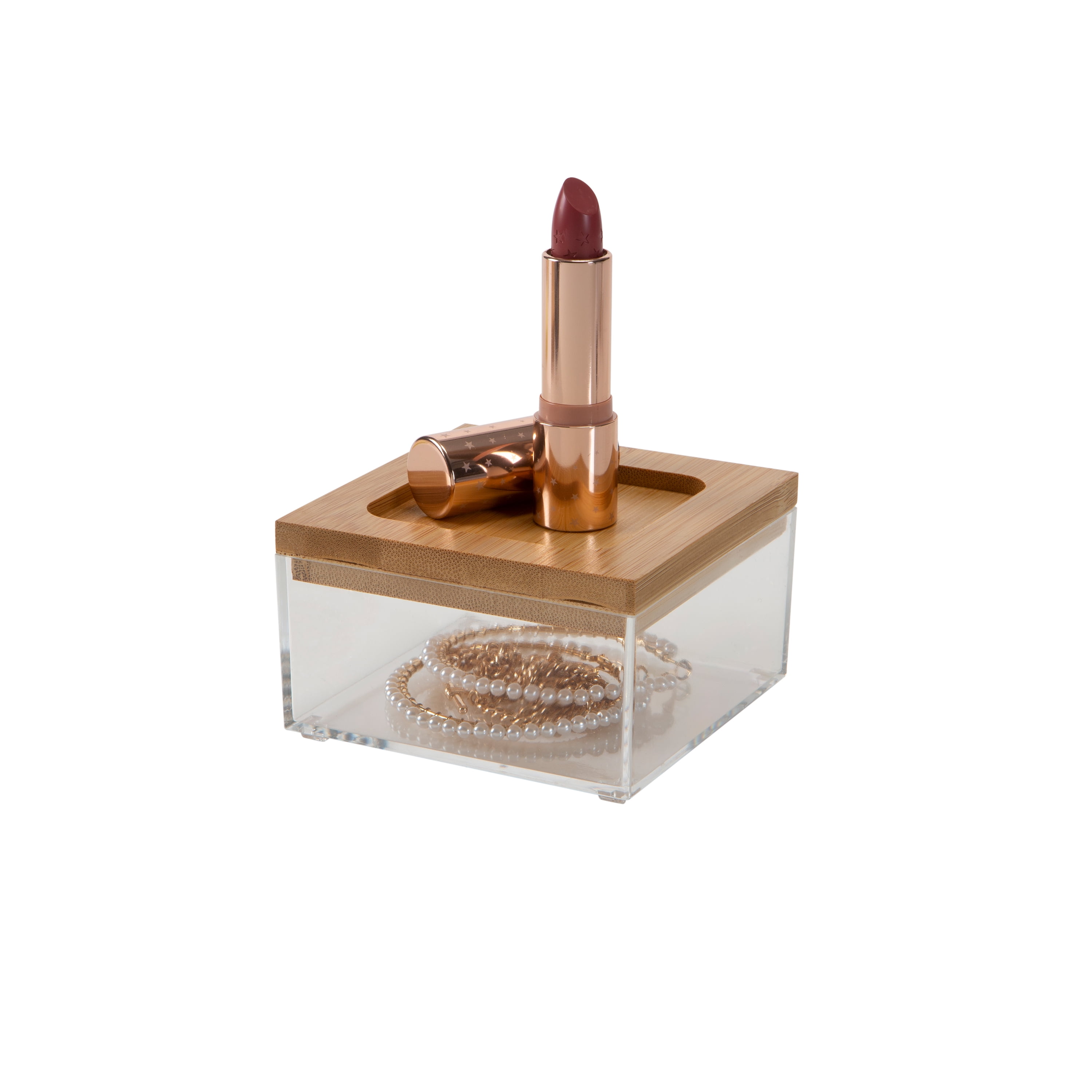 Simplify Square Clear Jewelry and Cosmetic Organizer Box with Bamboo Lid