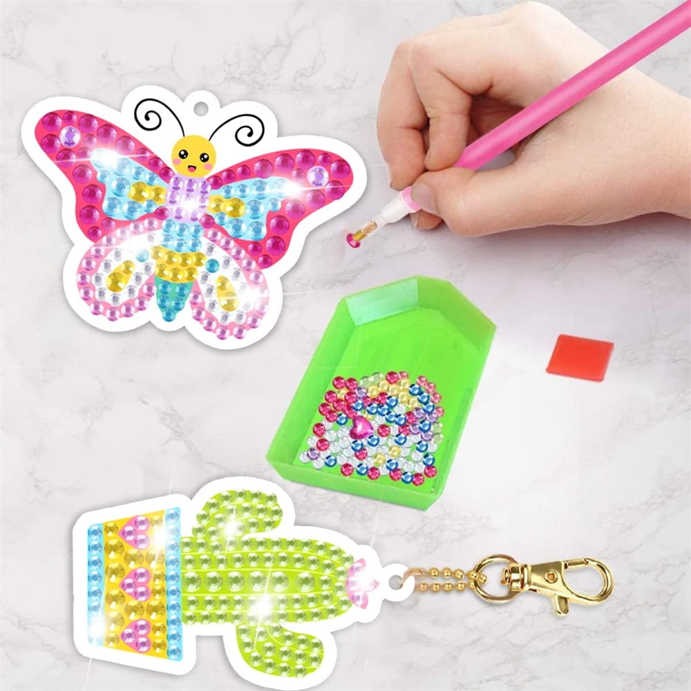 15Pcs Arts and Crafts for Kids Diamond Painting Kit Make Your Own GEM Keychains Acrylic Paint by Number Arts and Crafts DIY Keychains Crafts for Girls Boys Kids Ages 3-5 4-6 6-8 10-12 Garden Animals 