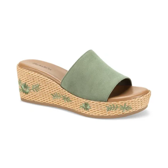 Style Co Meadoww Wedge Sandals Sage Embroidered 8.5M