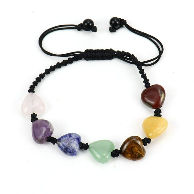 Nvzi Pulsera de cuentas hecha a mano, pulsera tejida con corazón de piedra natural, pulsera simple y ajustable (color)
