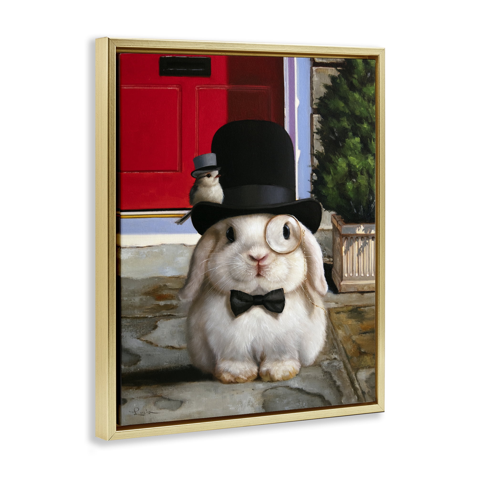 Stupell Industries Lord Bunbury Rabbit Gold Framed Floater Canvas Wall Art, design by Lucia Heffernan