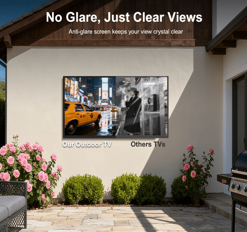 55" Outdoor TV, 4K UHD Smart TV, 1000nits High Brightness IP65 Waterproof, Suitable For Partial Sun, Patio Built-in Voice Assistant & Dolby Atmos