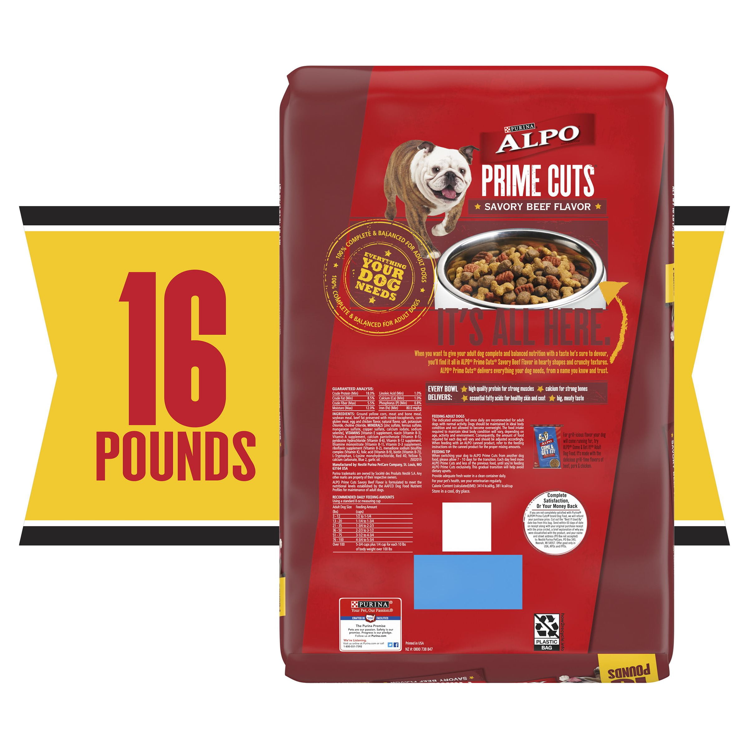 Purina ALPO Prime Cuts Savory Beef Flavor Dry Dog Food 16 lb Bag