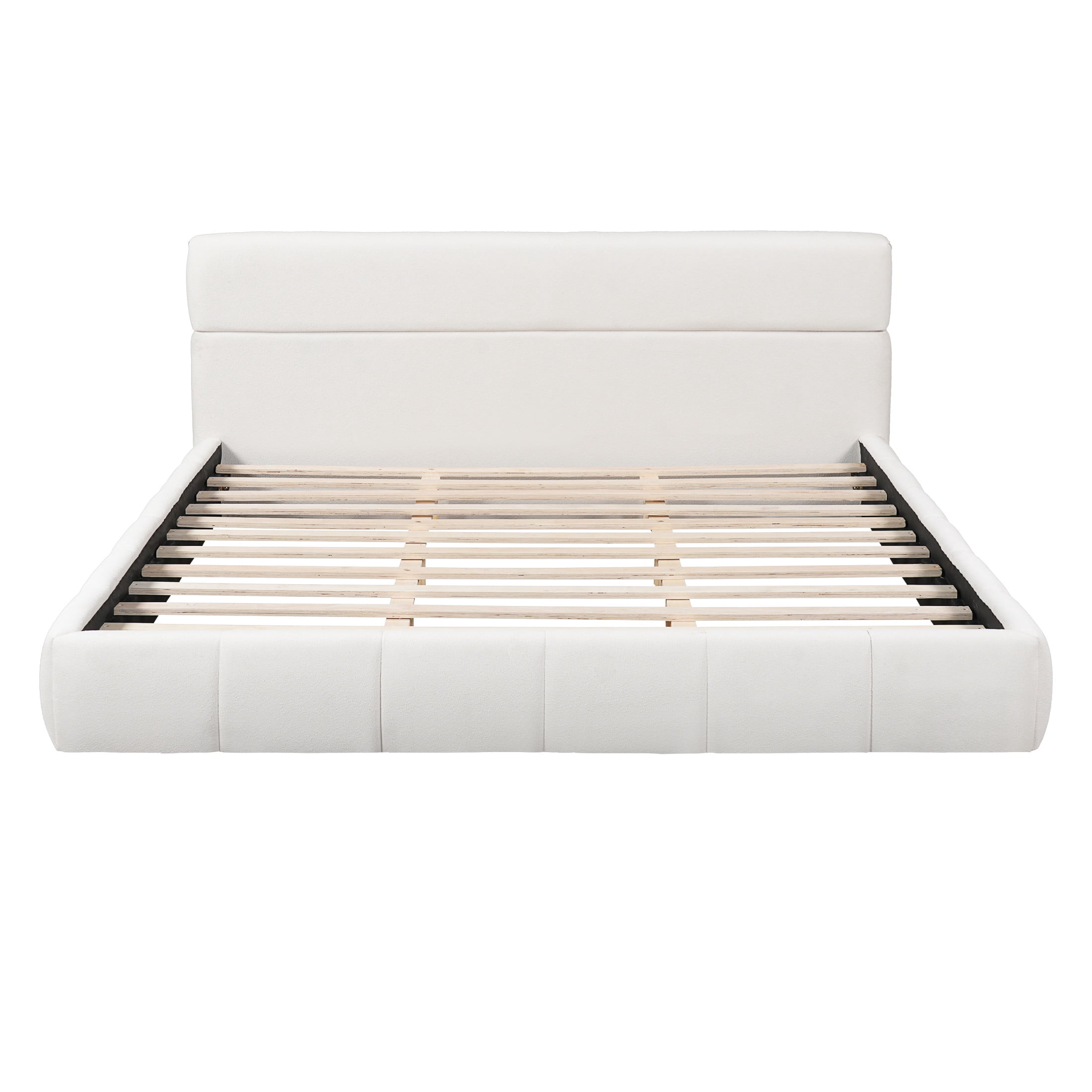 Christopher Knight Home King Size Boucle Upholstered Platform Bed Frame with Headboard, Cream White