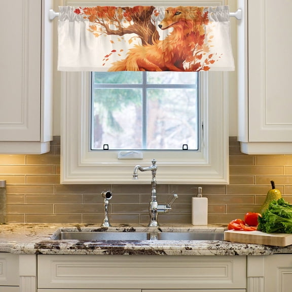 Fox Tree and Leaves Curtain Valances Farmhouse Design Window Treatment Decor Blackout Rod Pocket for Windows Living Room Kitchen 54" x 18"
