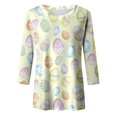 thumbnail image 4 of Women's Easter Print Round Neck Casual Loose Versatile 3/4 Sleeve T-Shirt Beige L, 4 of 5