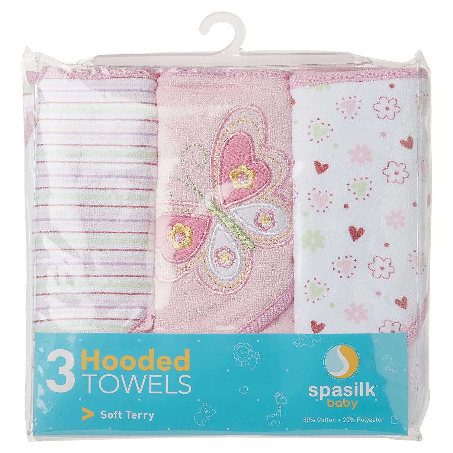 Spasilk Baby Hooded Towel Set, Pink Butterfly, 3-Pack photo 2