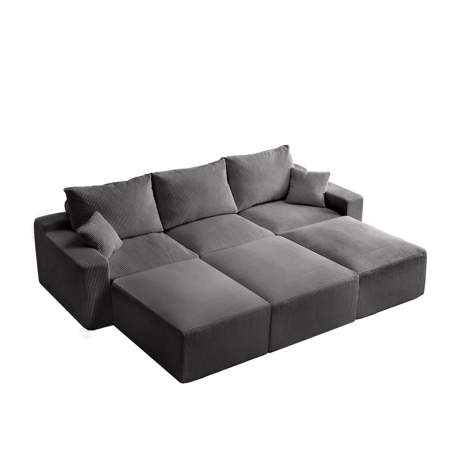 Demi Bonn 110" Ultra-Soft L-Shaped Sectional Sofa, Full-Compression 3-Seater Cloud Couch with Out Chaise, Modular Deep Seat, No Assembly Required, Gray