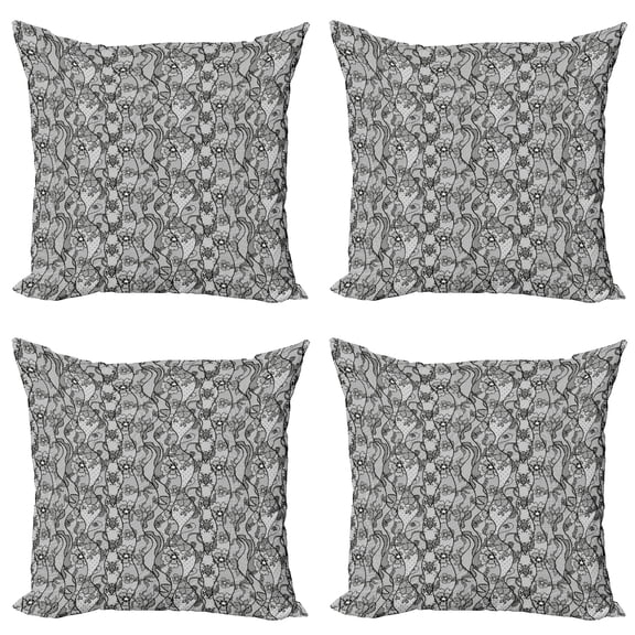 Ambesonne Antique Throw Pillow Cover 4 Pack, Lace Gothic Pattern, 18", Grey Black