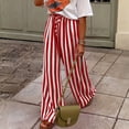 thumbnail image 5 of Womens Pants Colorblock Stripe Print Trousers Loose Straight Casual Summer Fall Work Pants Women Brick Red L, 5 of 5