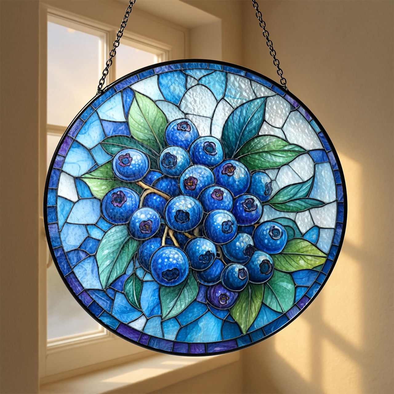 Blueberry Acrylic Faux Stained Glass Panel, Unique Window Art Gift
